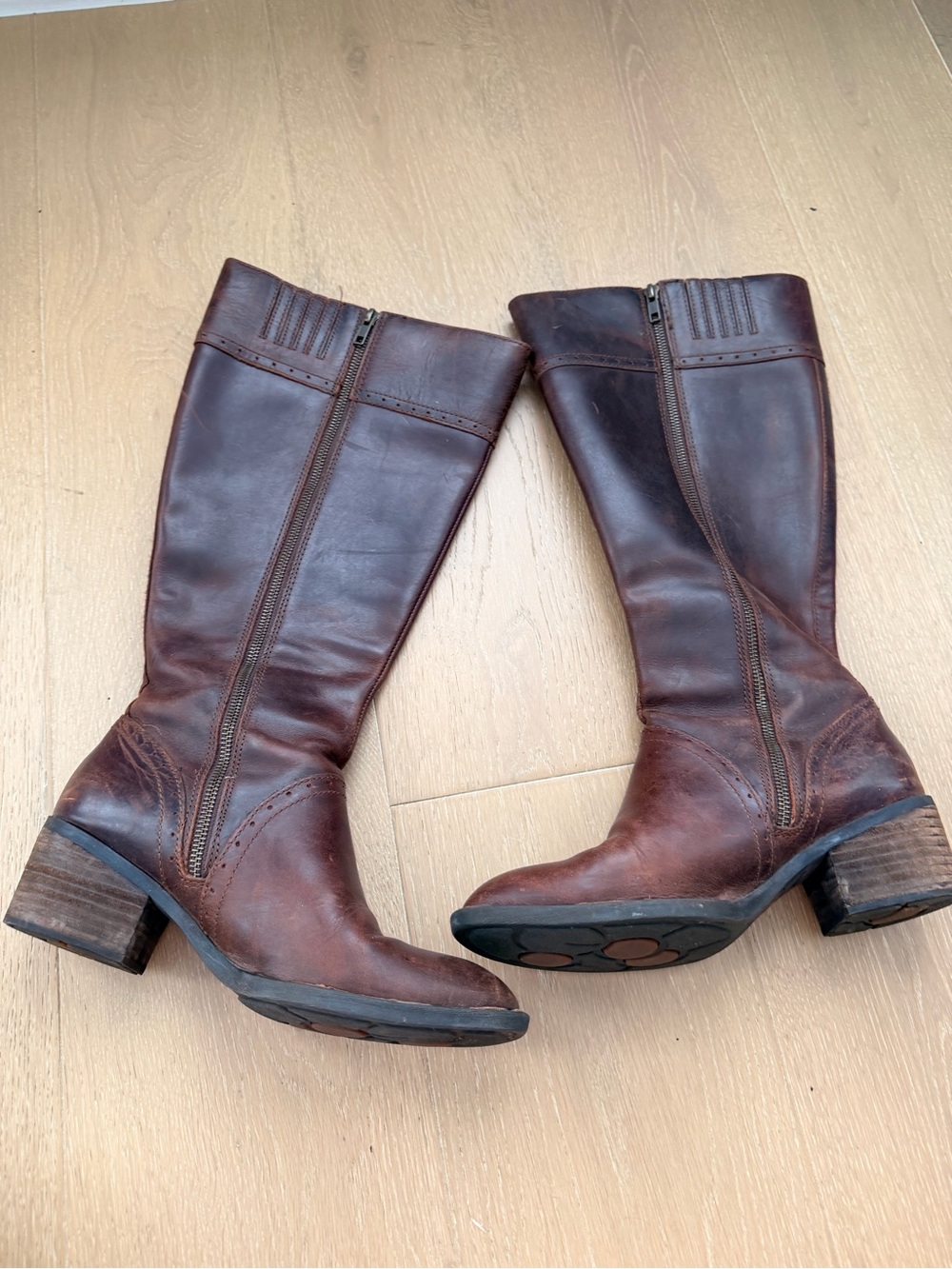 Born Brown Leather Knee High Riding Boots Wide Calf